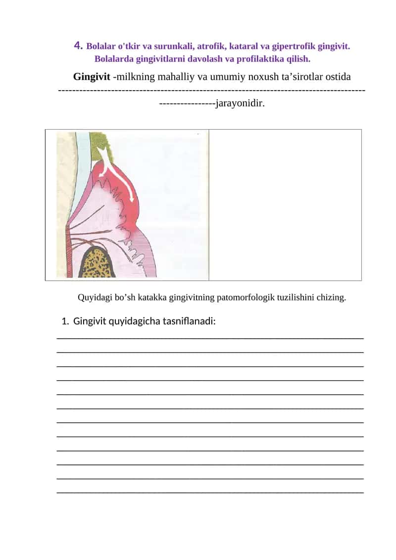 Bolalar o'tkir va surunkali, atrofik, kataral va gipertrofik gingivit. Bolalarda gingivitlarni davolash va profilaktika qilish