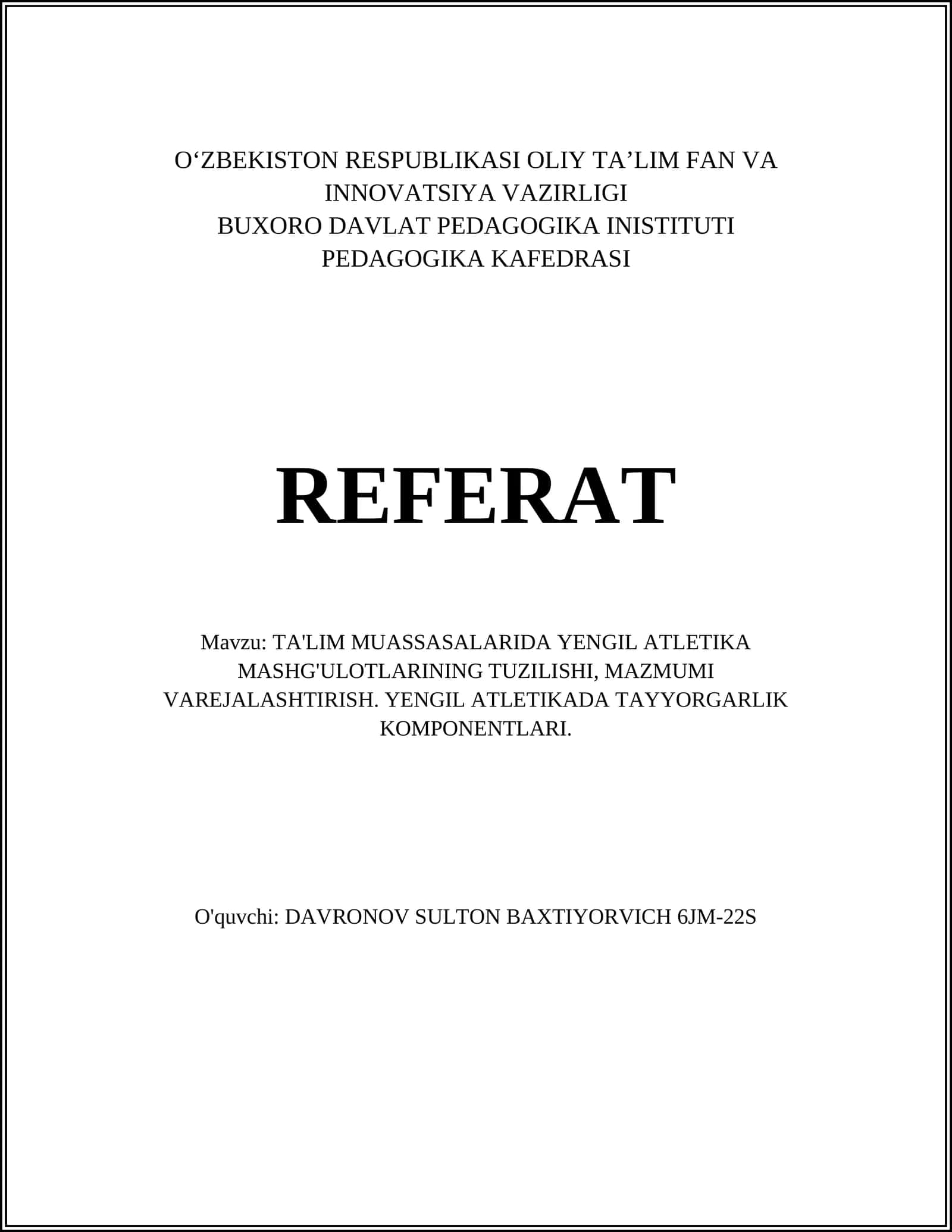 Yengil Atletika Mashg'ulotlari