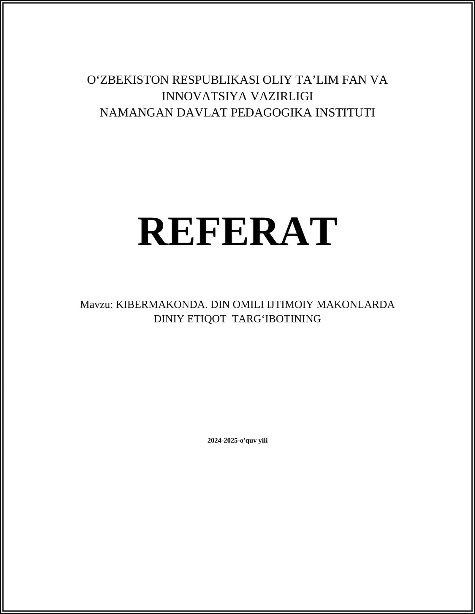 KIBERMAKONDA. DIN OMILI IJTIMOIY MAKONLARDA DINIY ETIQOT TARGʻIBOTINING