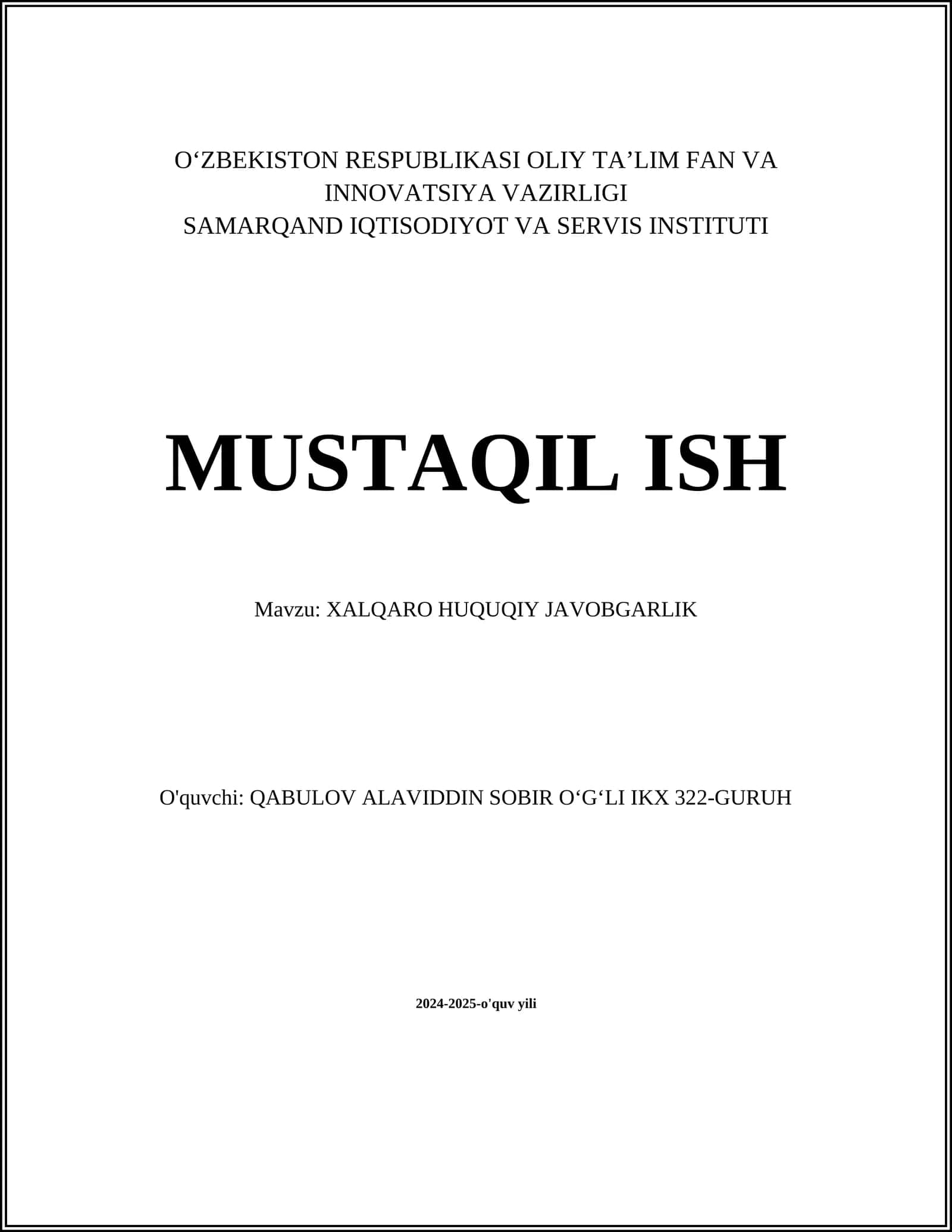 XALQARO HUQUQIY JAVOBGARLIK