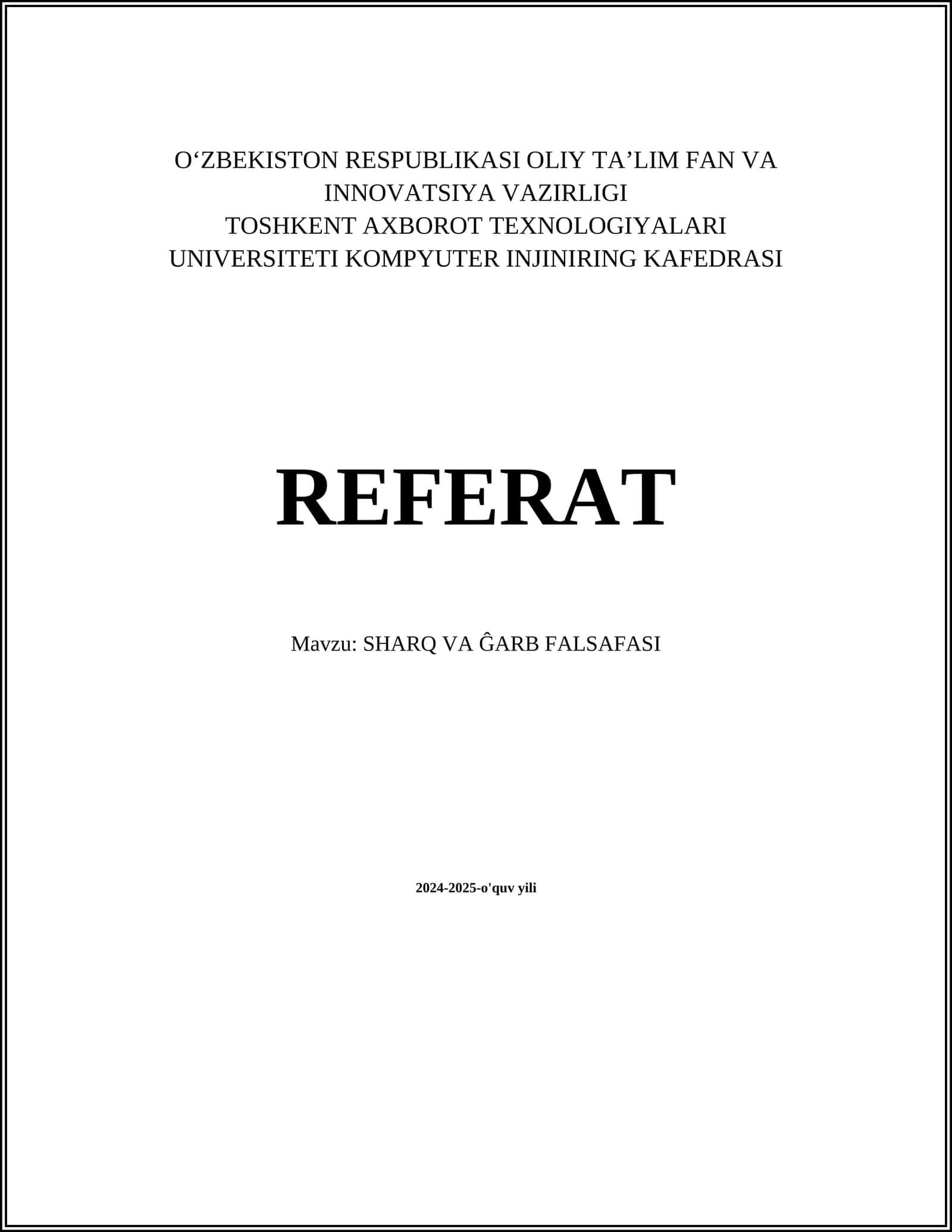SHARQ VA ĜARB FALSAFASI