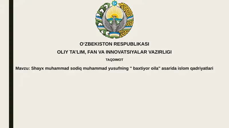Shayx Muhammad Sodiq Muhammad Yusufning "Baxtli oila" asari