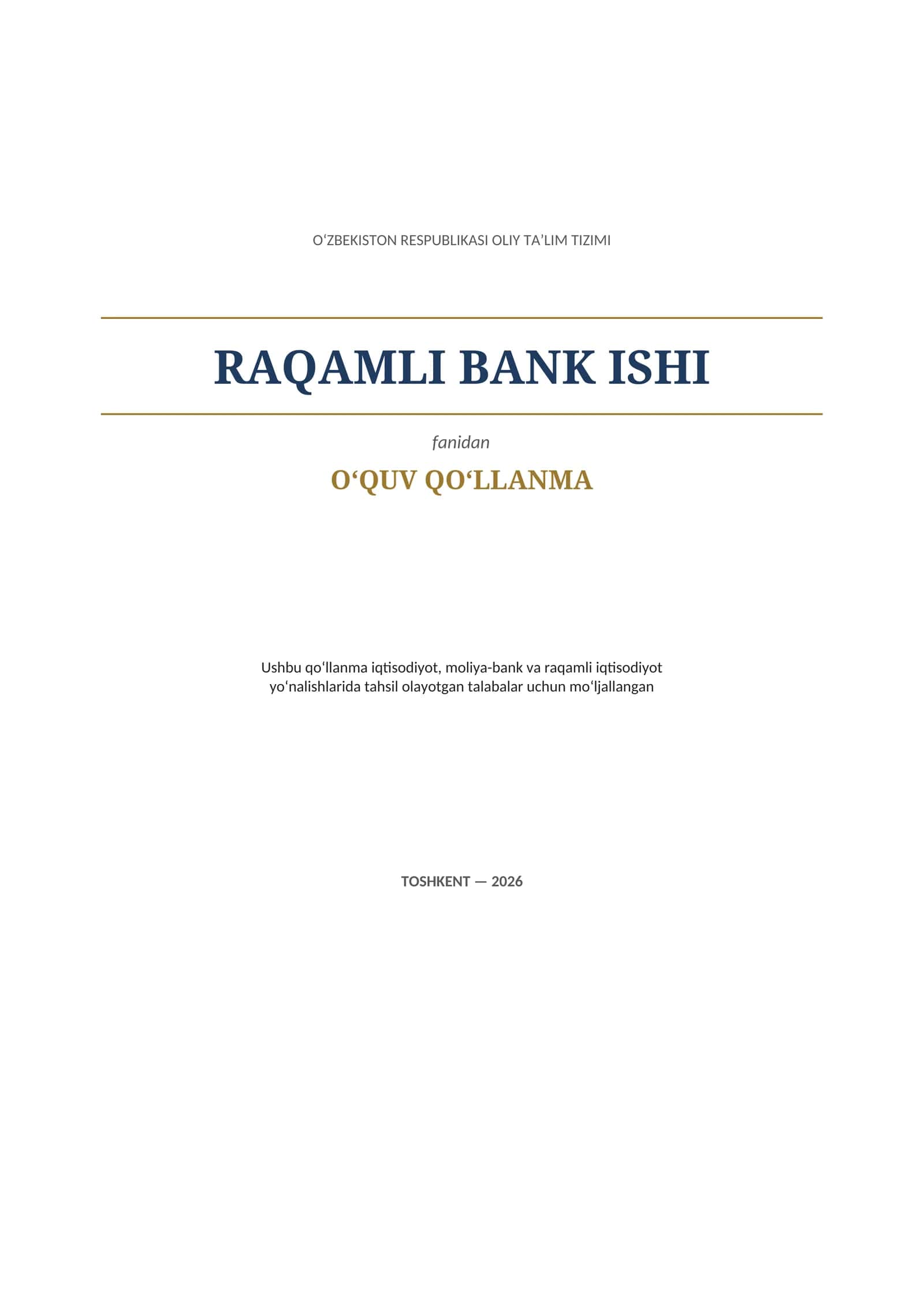 RAQAMLI BANK ISHI — O‘QUV QO‘LLANMA