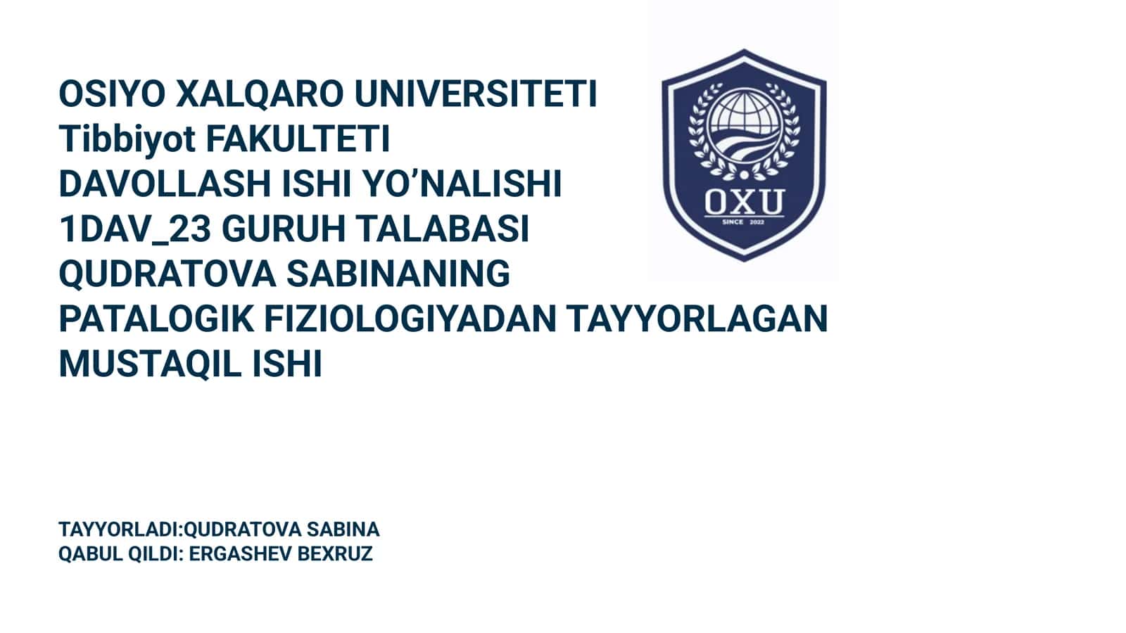 Umumiy infeksion jarayonlar haqida tushuncha