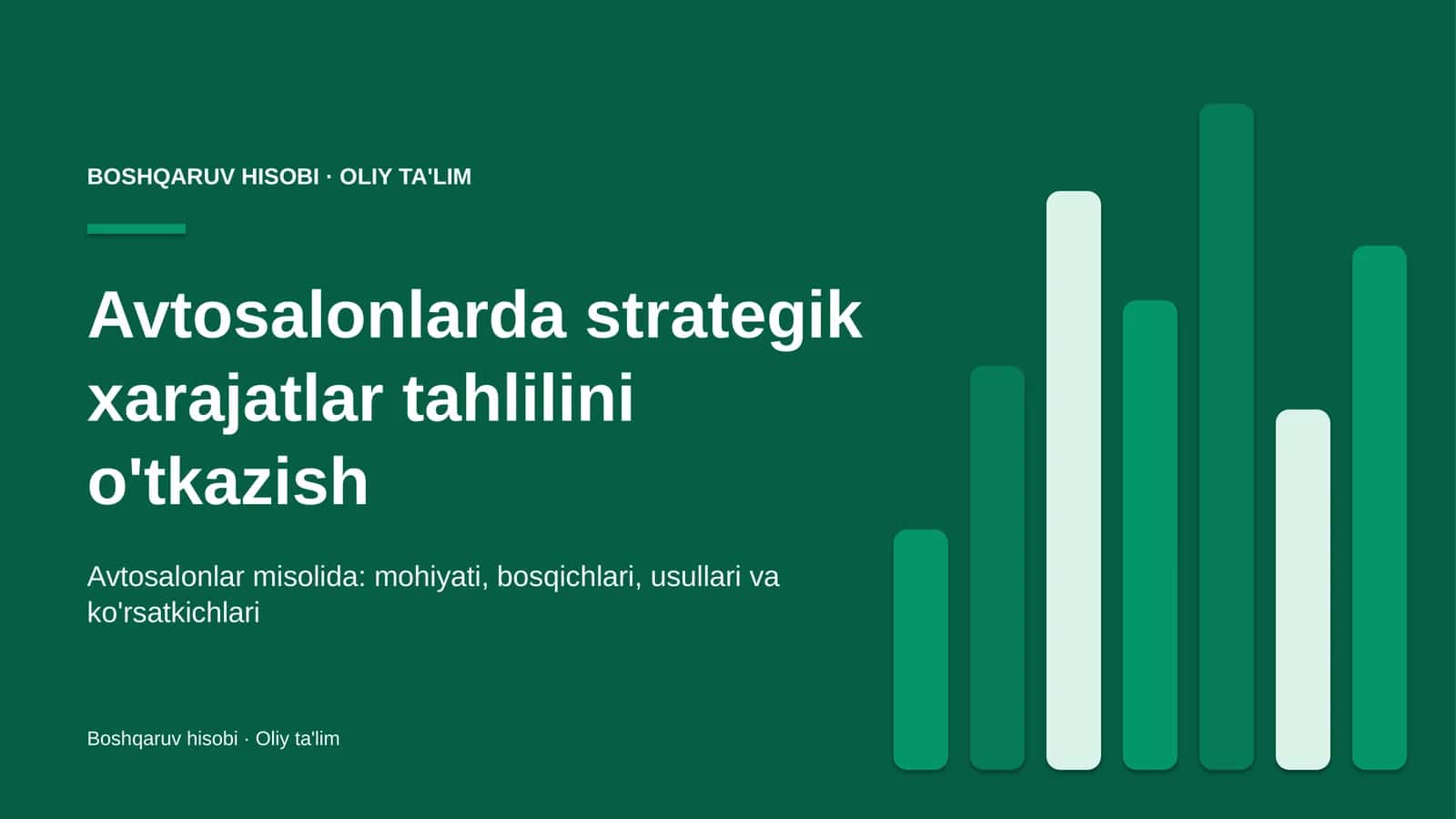 Avtosalonlarda strategik xarajatlar tahlilini o'tkazish