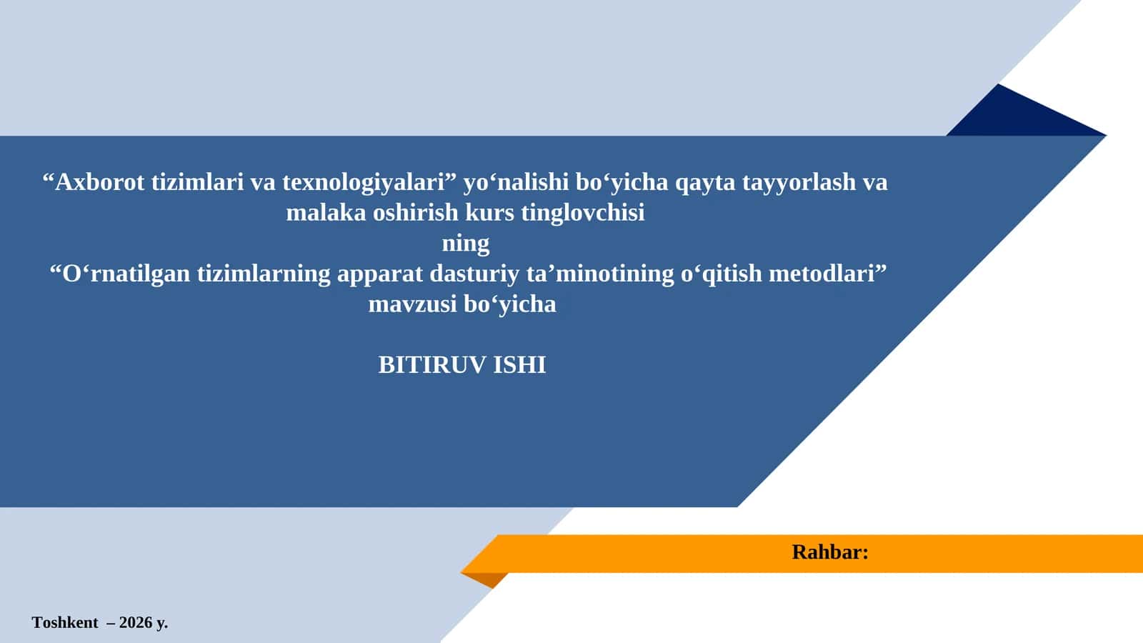 "O‘rnatilgan tizimlarning apparat dasturiy ta’minotining o‘qitish metodlari"