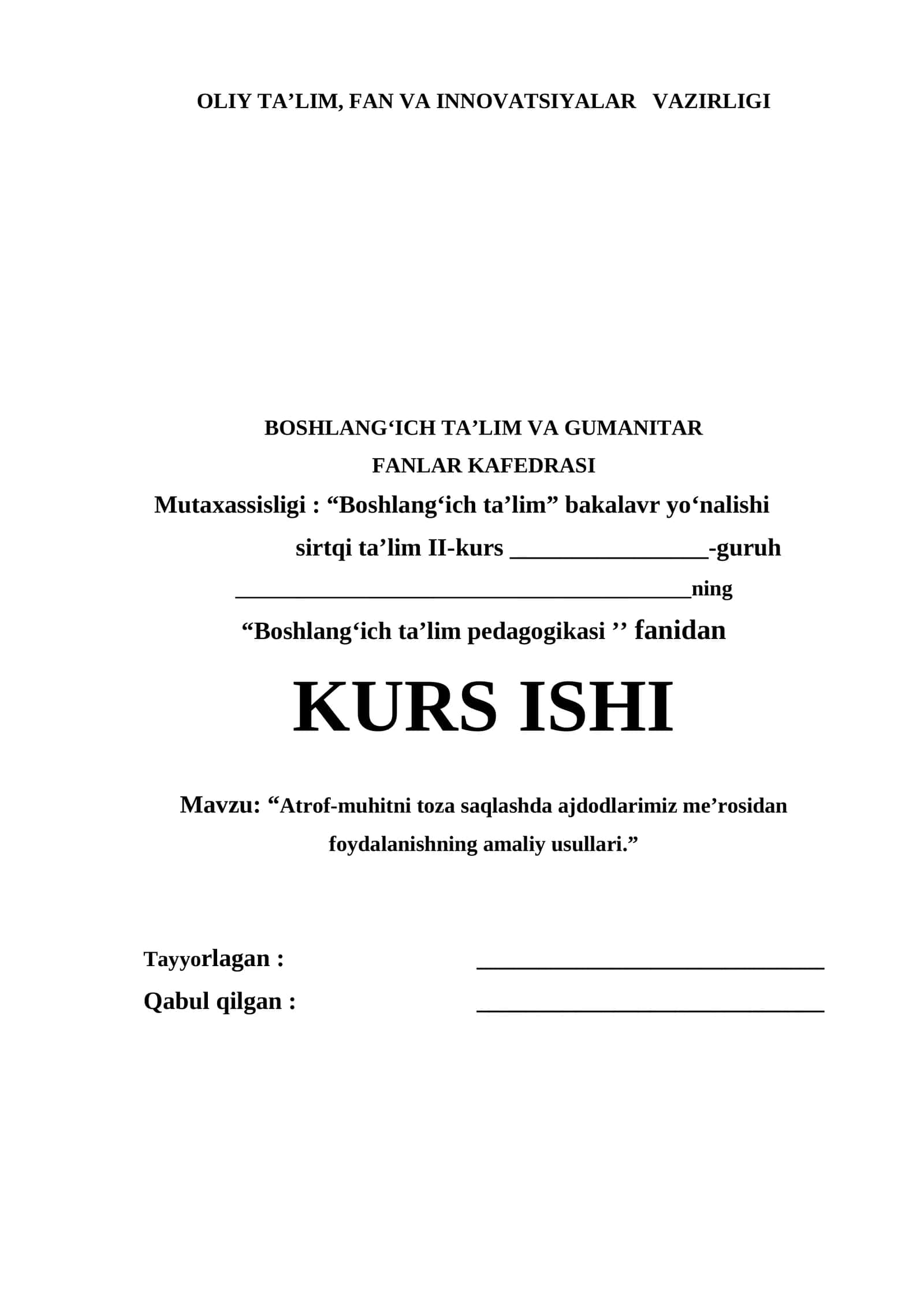 “Atrof-muhitni toza saqlashda ajdodlarimiz me’rosidan foydalanishning amaliy usullari."