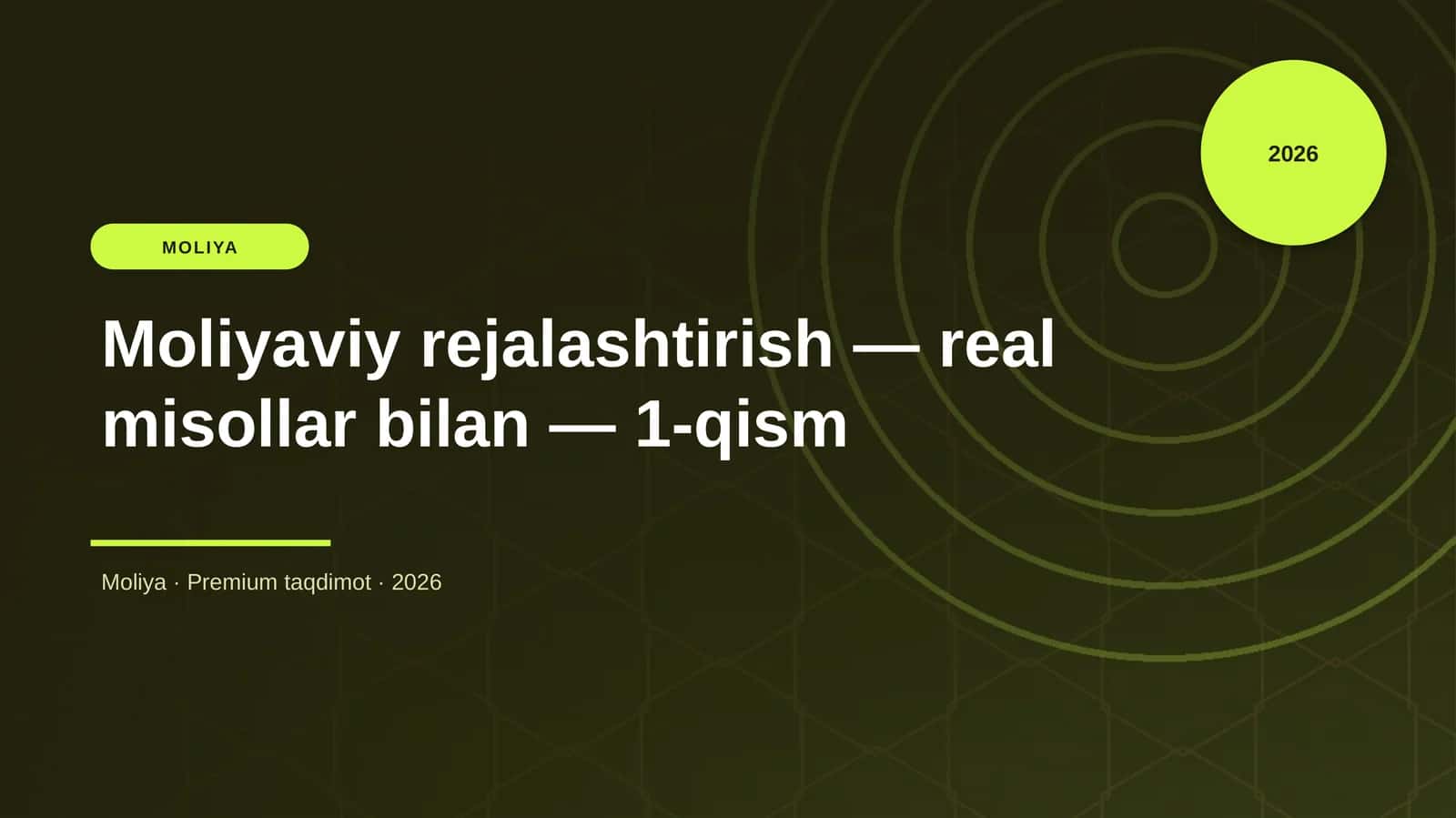Moliyaviy rejalashtirish — real misollar bilan — 1-qism