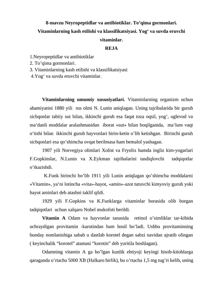 Neyropeptidlar va antibiotiklar