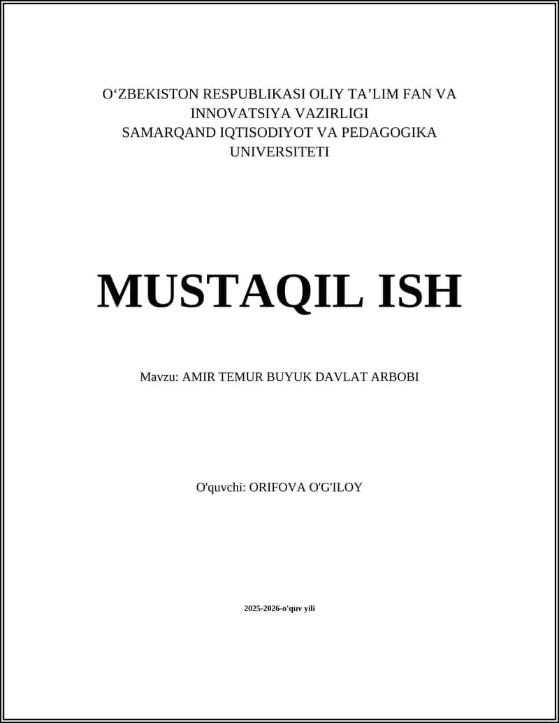 AMIR TEMUR BUYUK DAVLAT ARBOBI