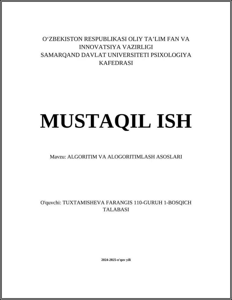 ALGORITIM VA ALOGORITIMLASH ASOSLARI