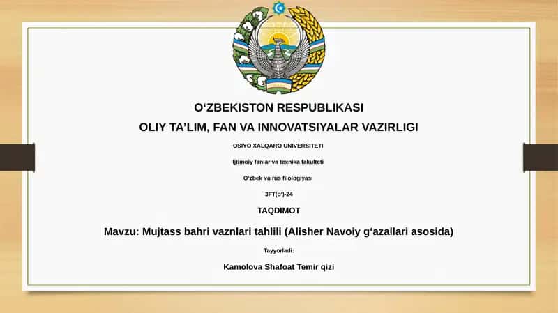 Mujtass bahri vaznlari tahlili (Alisher Navoiy gʻazallari asosida)