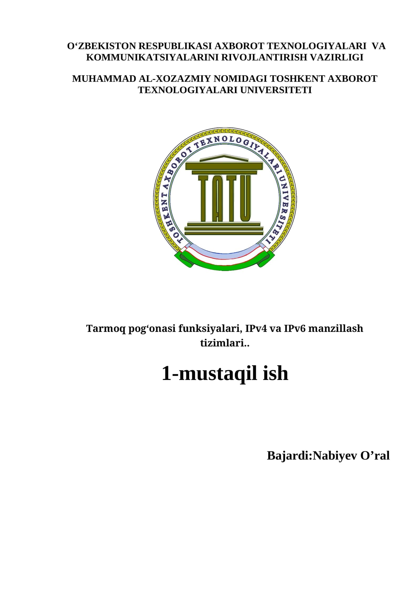 Tarmoq pog‘onasi funksiyalari, IPv4 va IPv6 manzillash tizimlari