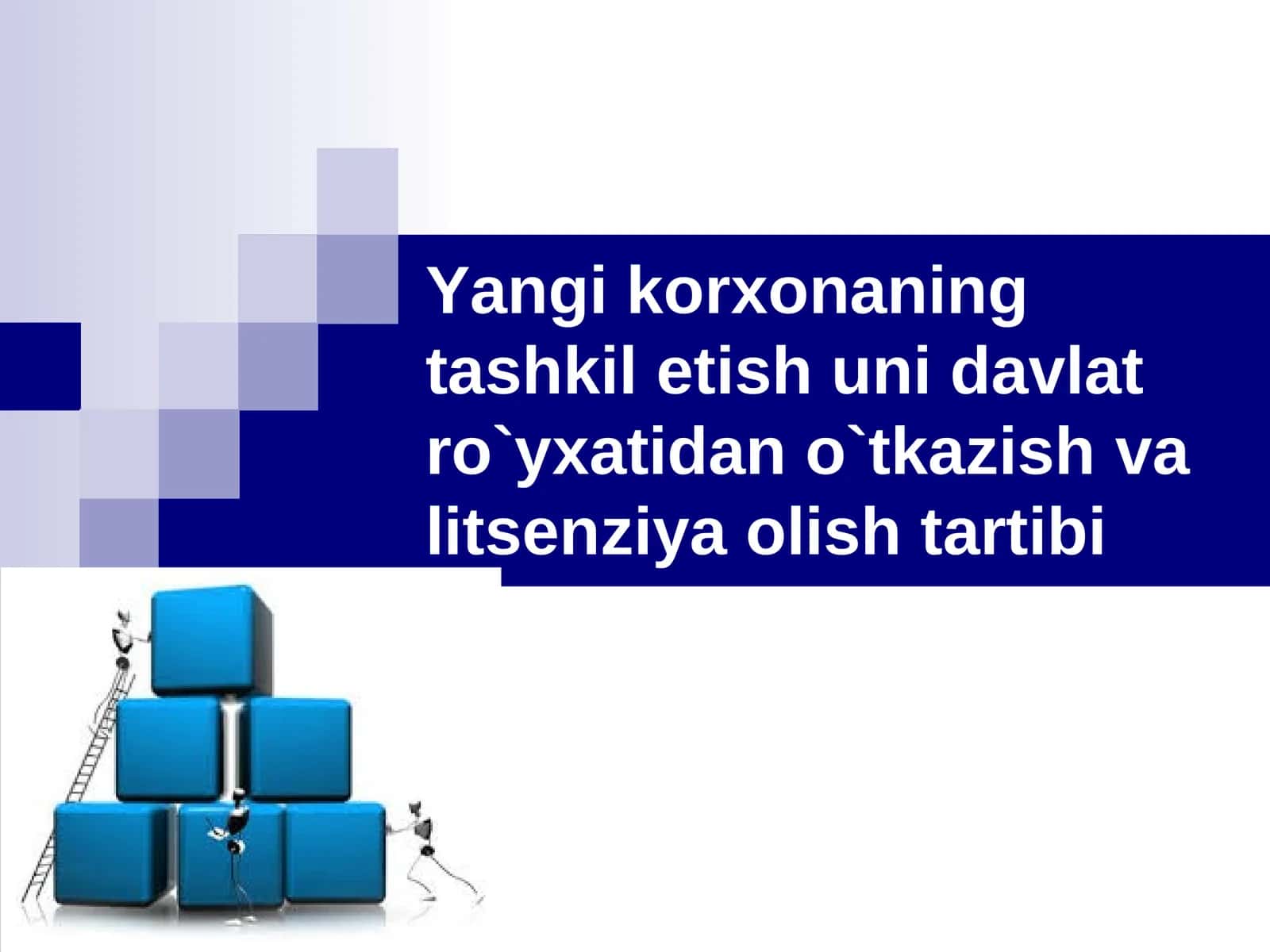 Yangi korxonaning tashkil etish uni davlat  ro`yxatidan o`tkazish va litsenziya olish tartibi