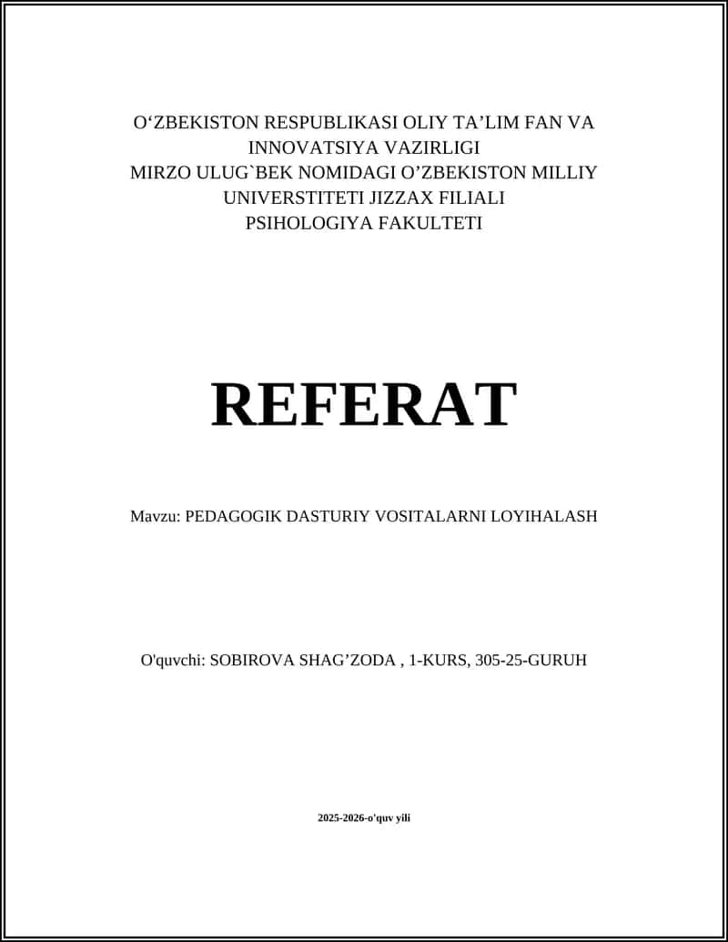 PEDAGOGIK DASTURIY VOSITALARNI LOYIHALASH