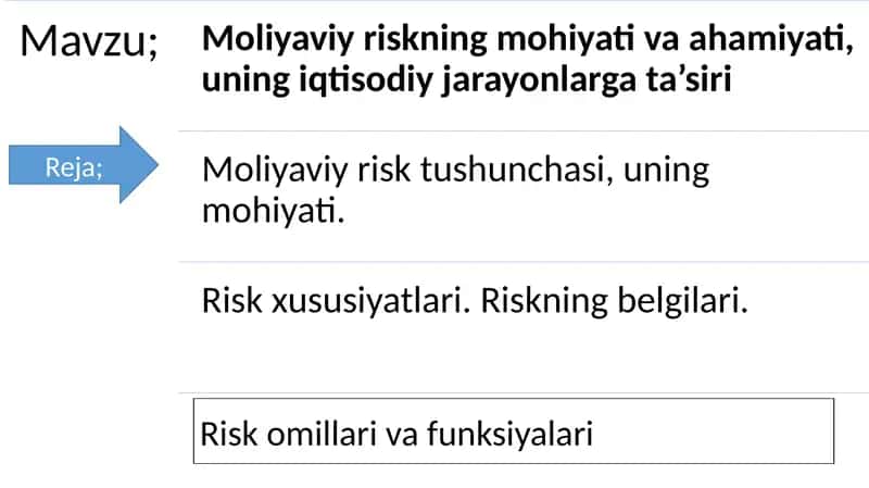 Moliyaviy risklarni mohiyati va ahamiyati