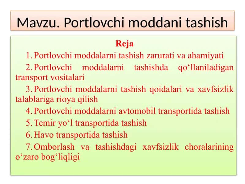 Portlovchi moddani tashish