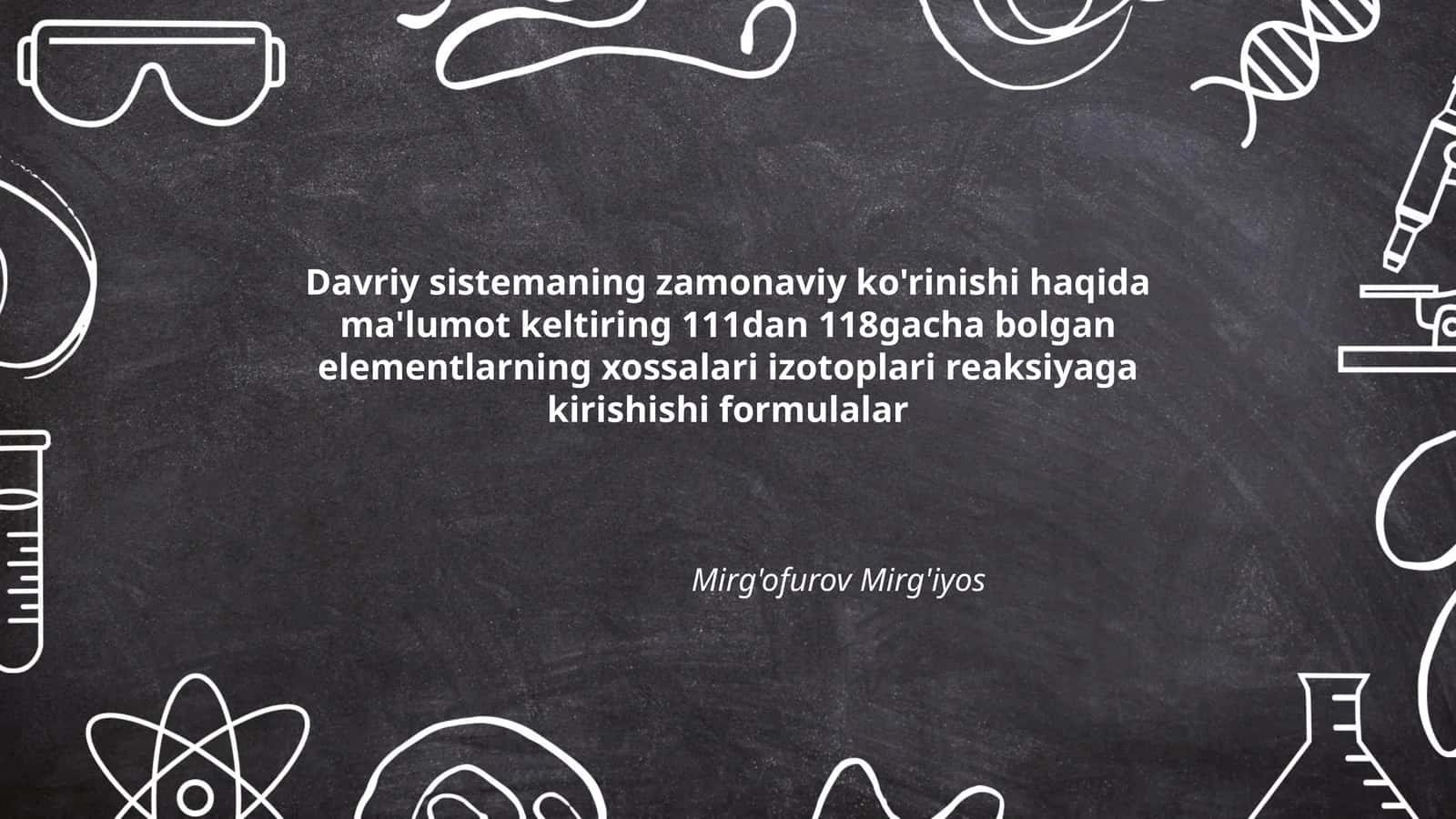Elementlarning xossalari izotoplari reaksiyaga kirishishi formulalar