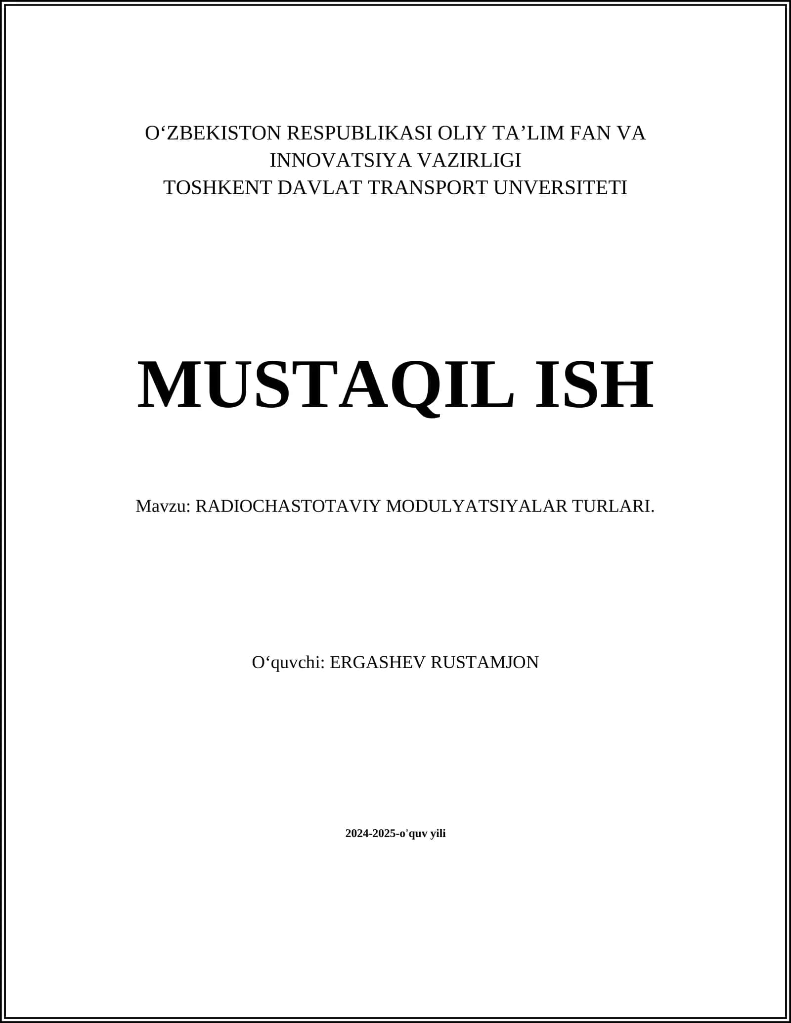 RADIOCHASTOTAVIY MODULYATSIYALAR TURLARI