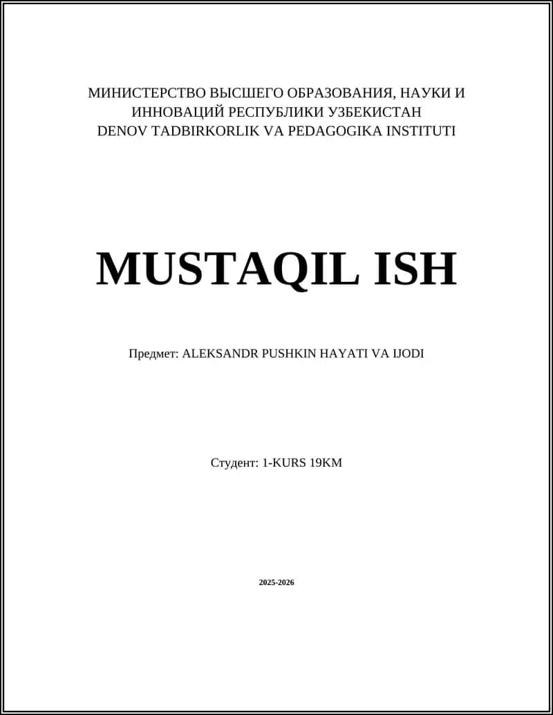 ALEKSANDR PUSHKIN HAYATI VA IJODI