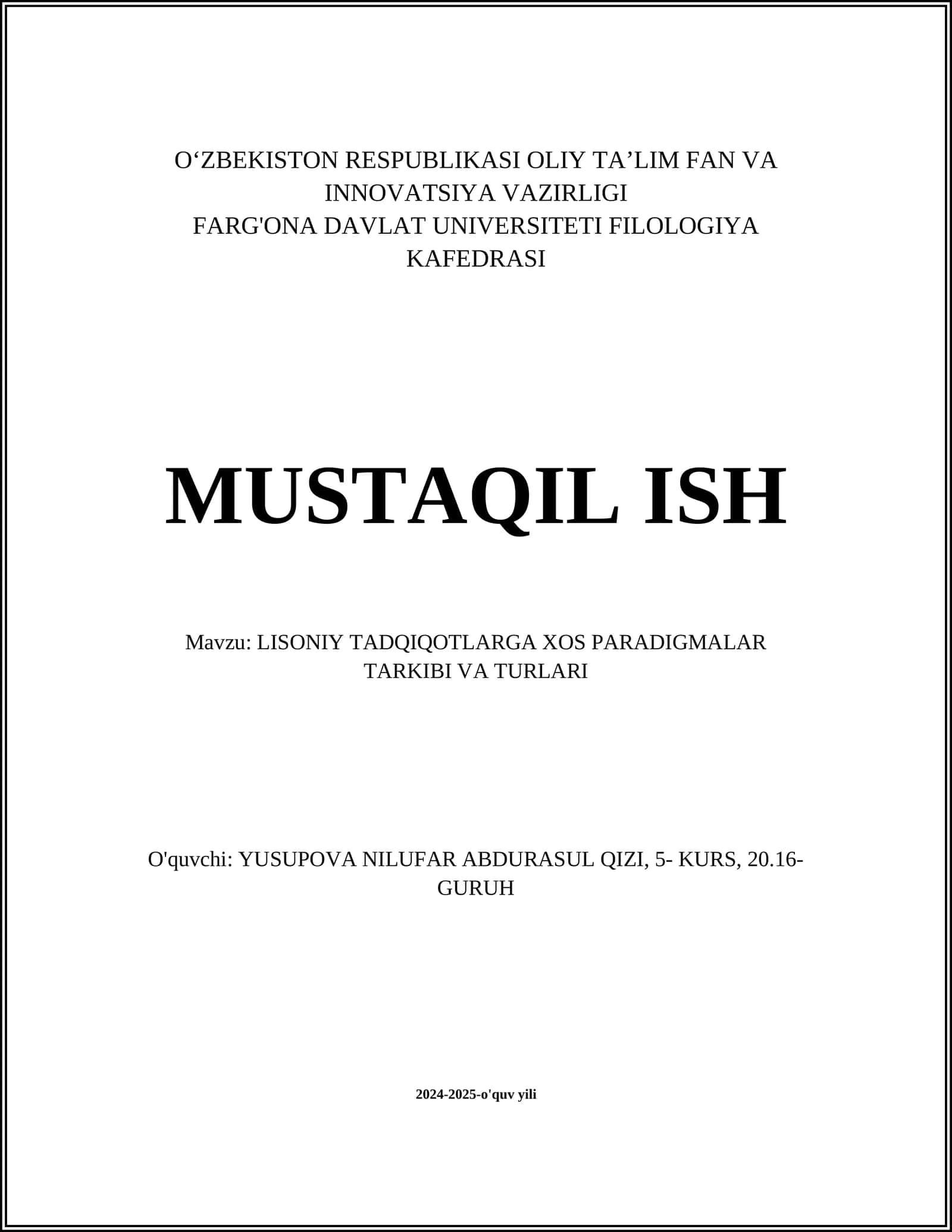 LISONIY TADQIQOTLARGA XOS PARADIGMALAR TARKIBI VA TURLARI