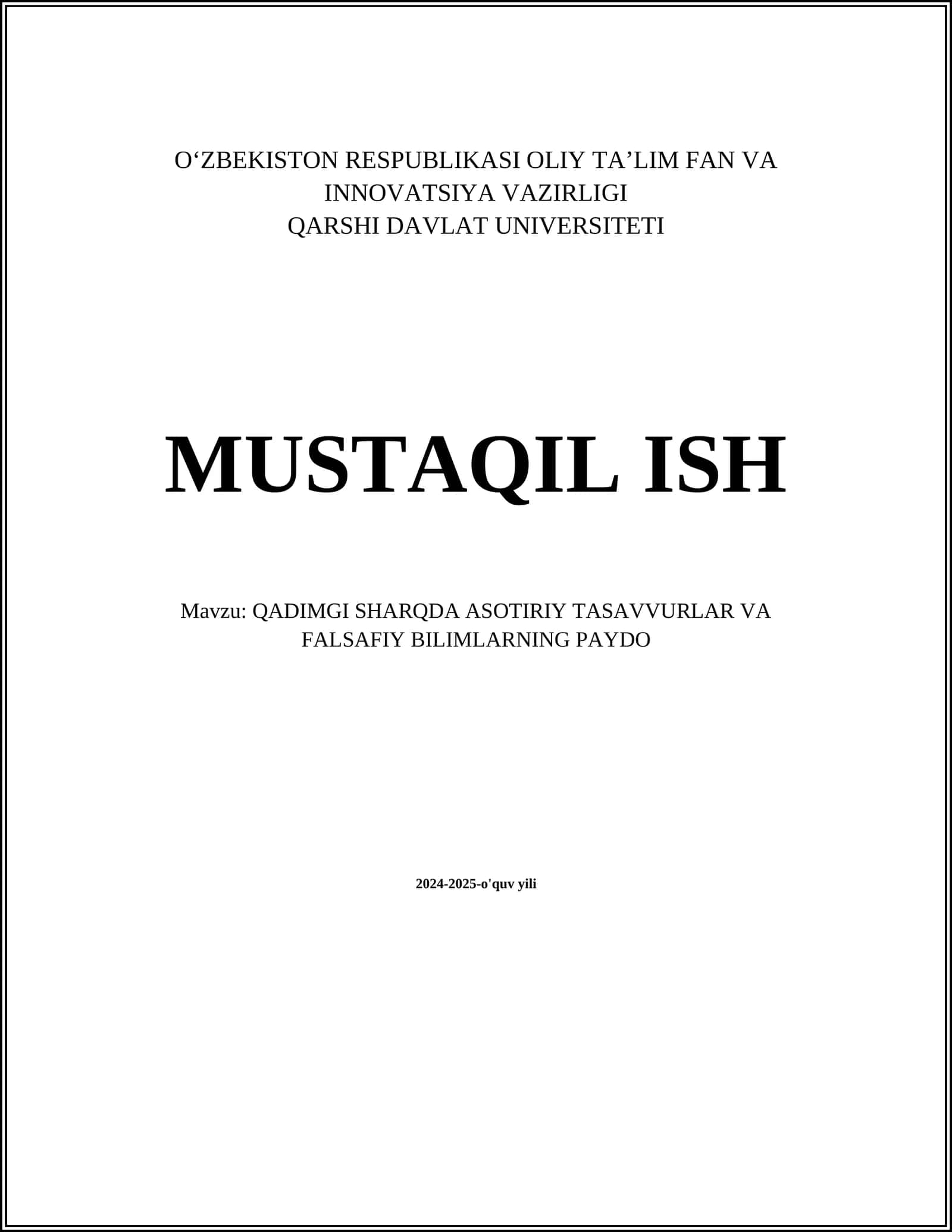 QADIMGI SHARQDA ASOTIRIY TASAVVURLAR VA FALSAFIY BILIMLARNING PAYDO
