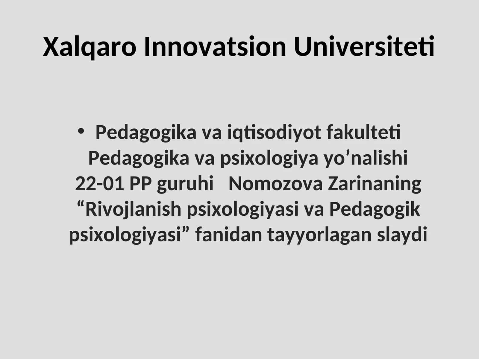 Rivojlanish psixologiyasi va Pedagogik psixologiyasi slaydi