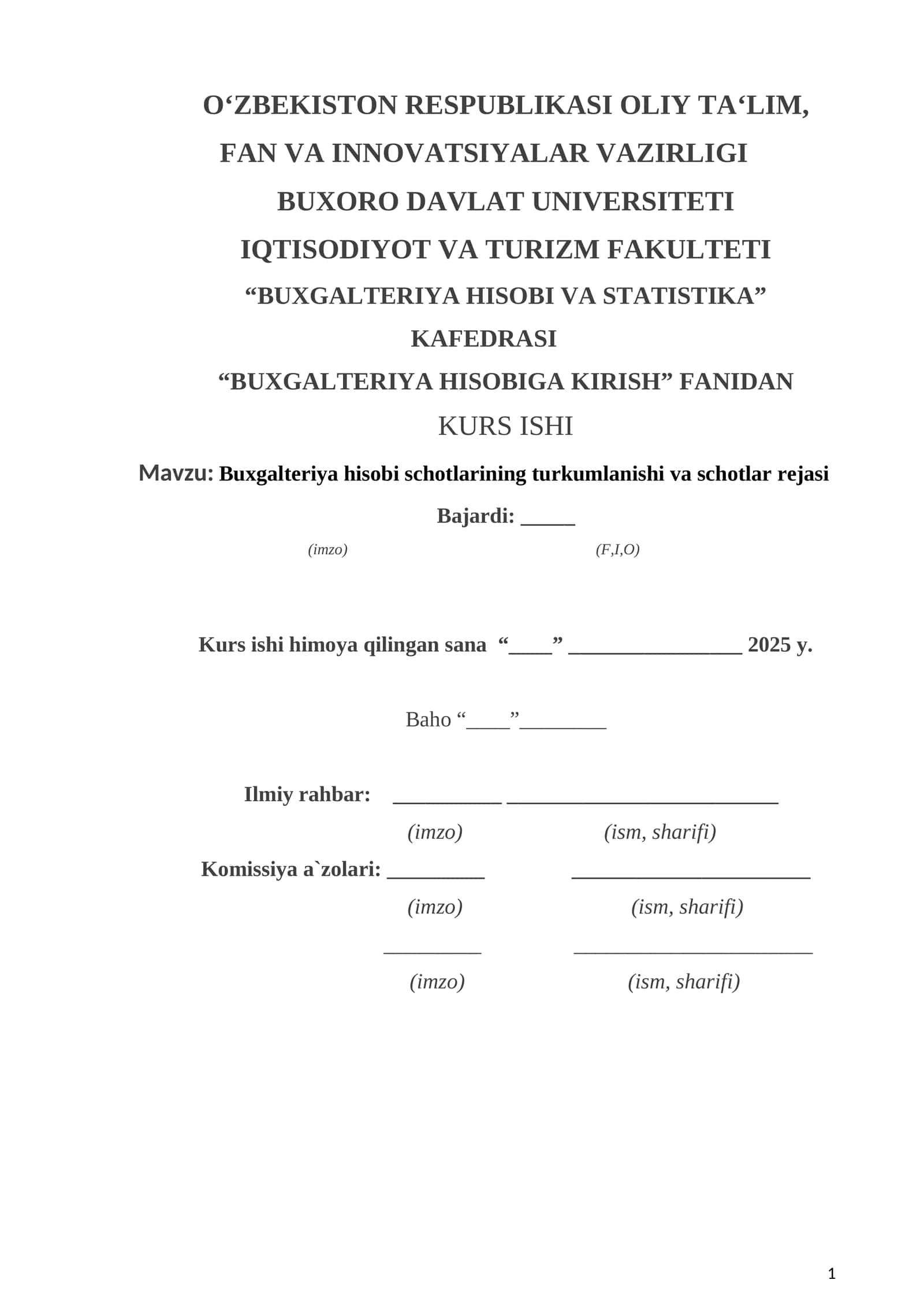 Buxgalteriya hisobi schotlarining turkumlanishi va schotlar rejasi