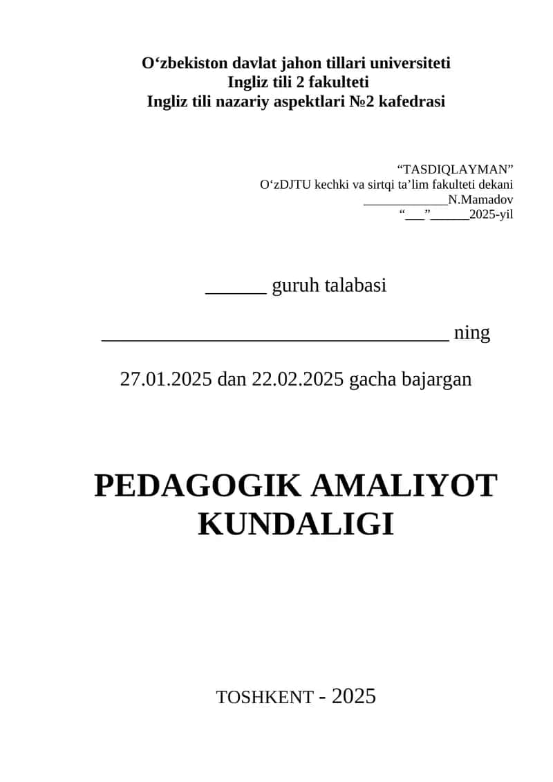 PEDAGOGIK AMALIYOT KUNDALIGI