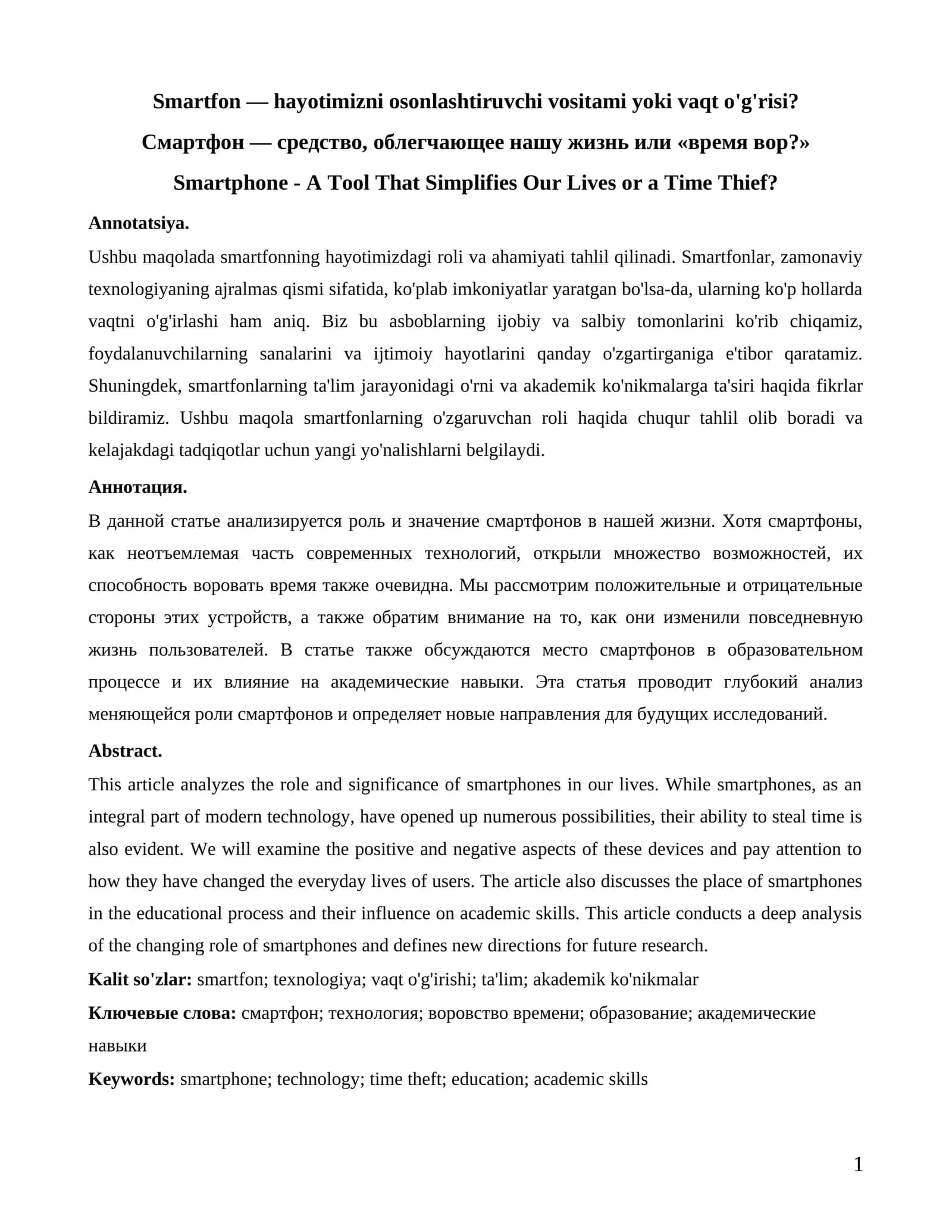 Smartfon — hayotimizni osonlashtiruvchi vositami yoki vaqt o'g'risi?