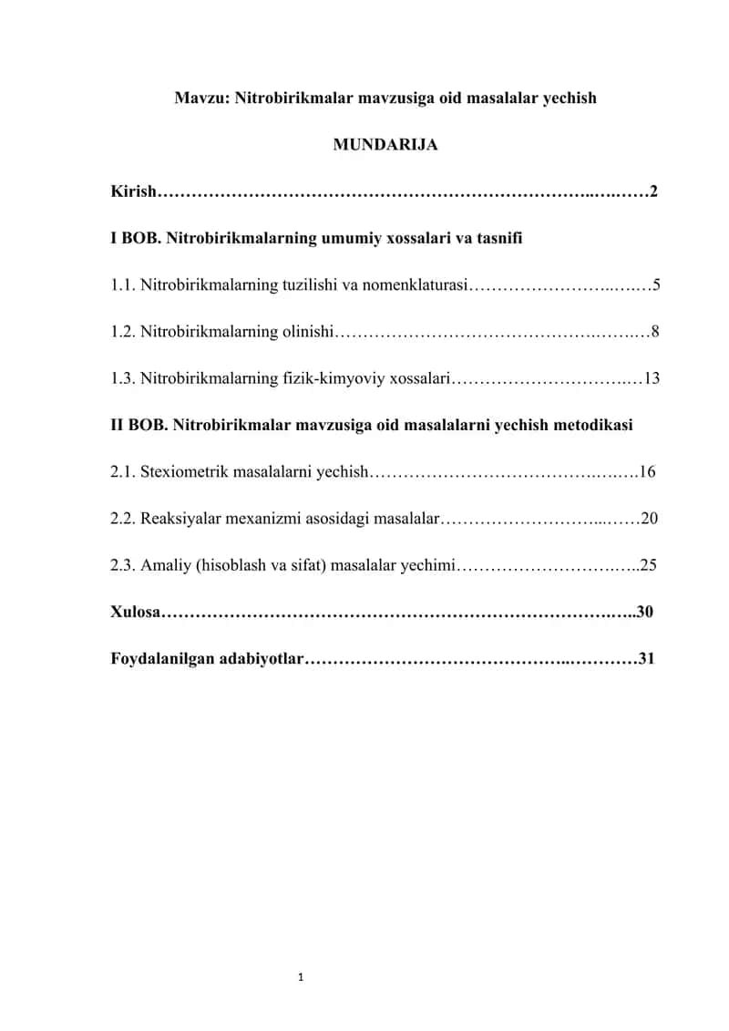 Nitrobirikmalar mavzusiga oid masalalar yechish