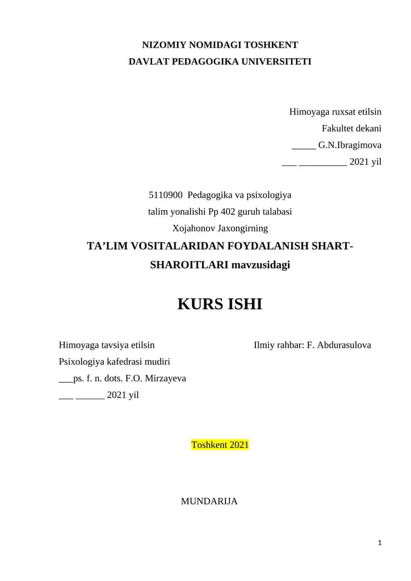 Ta'lim Vositalaridan Foydalanish Shart-sharoitlari