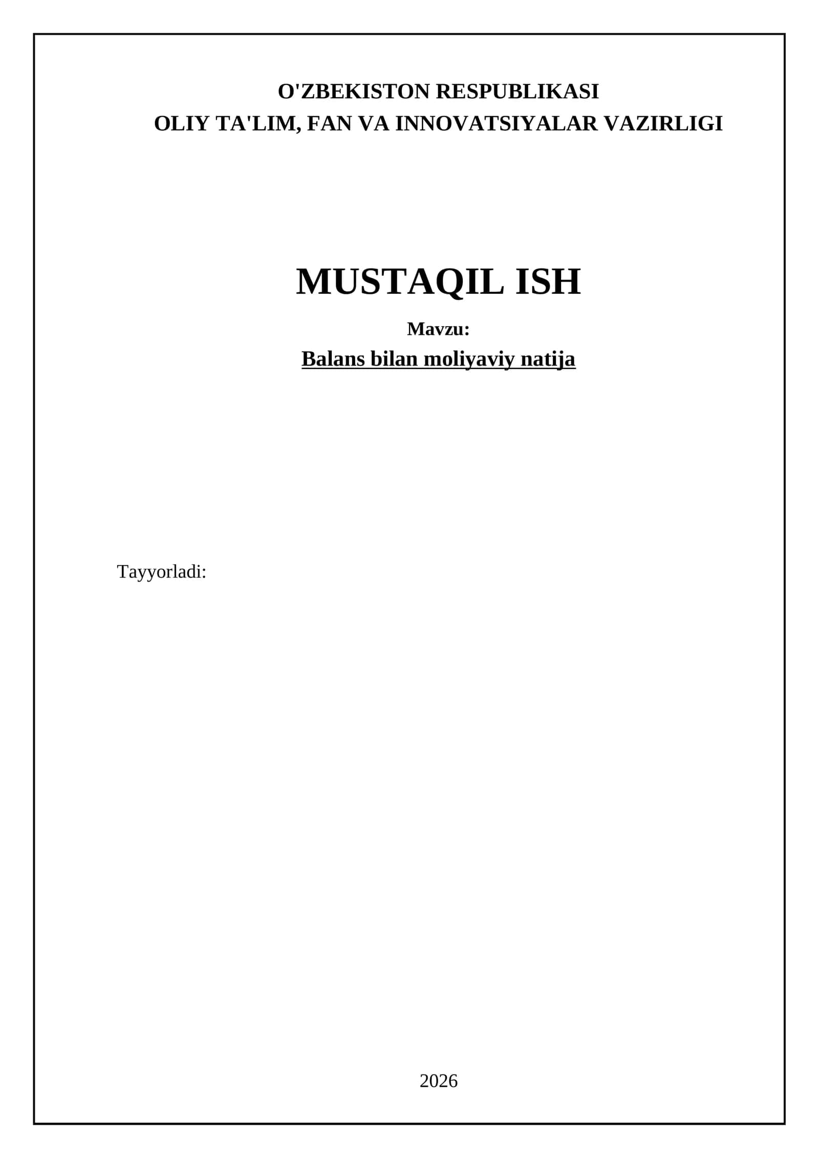 Balans bilan moliyaviy natija