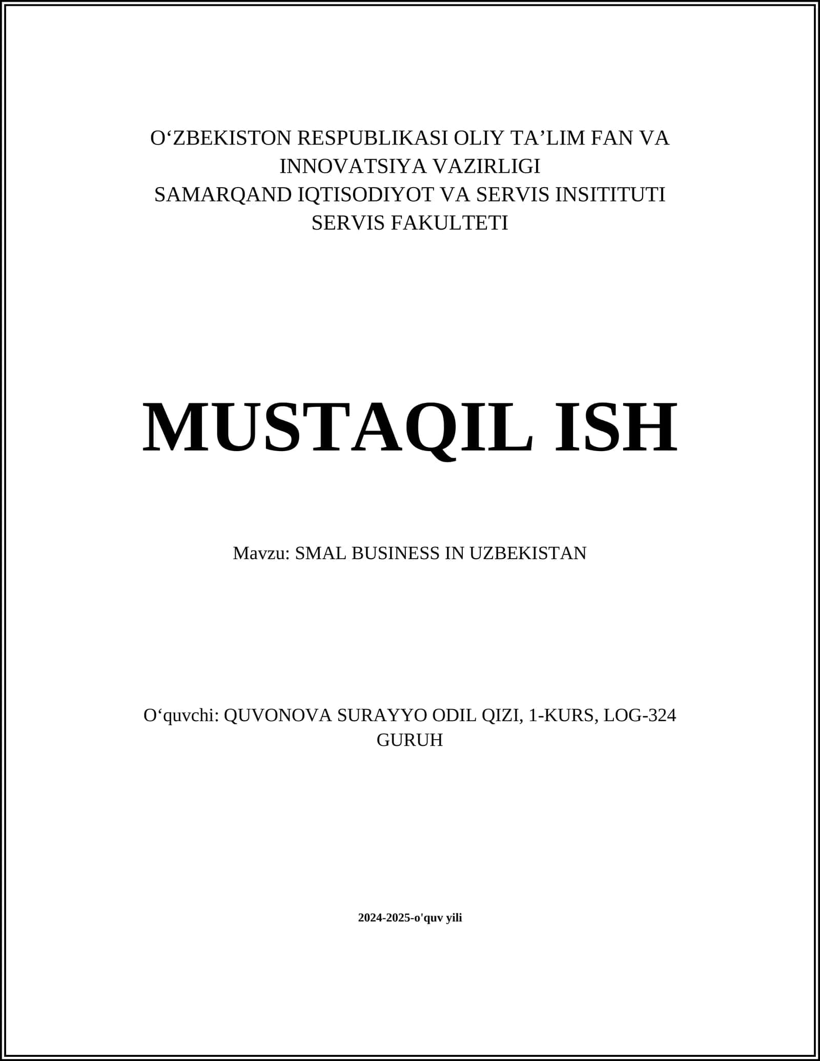 SMAL BUSINESS IN UZBEKISTAN