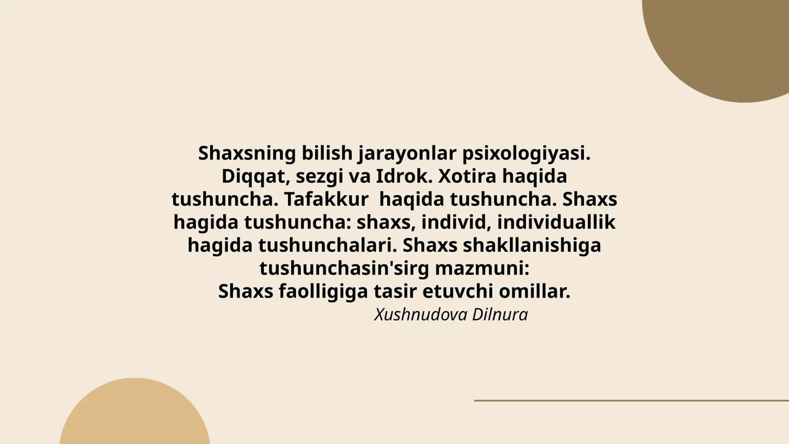 Shaxsning bilish jarayonlar psixologiyasi