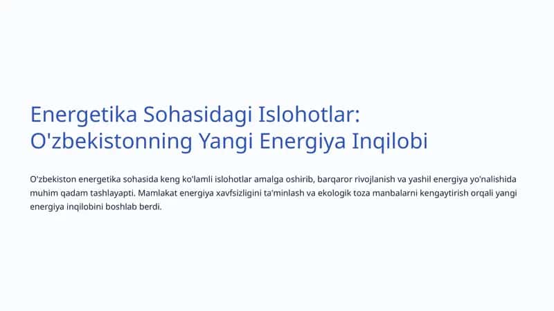 Energetika Sohasidagi Islohotlar