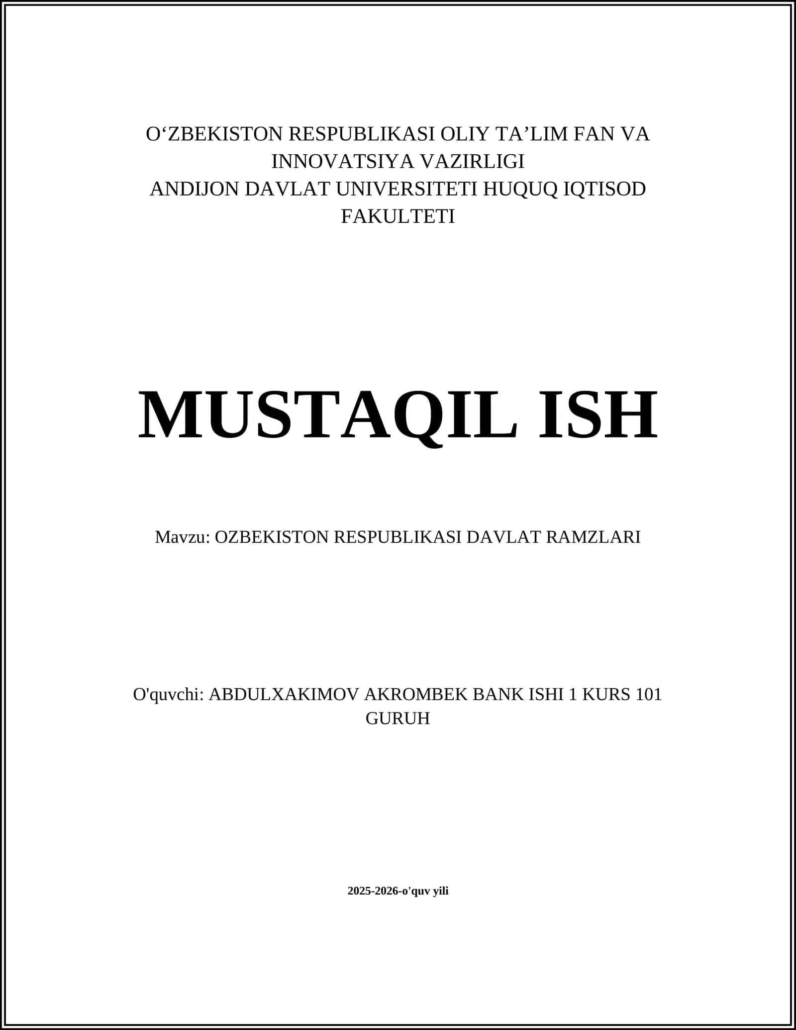 O‘ZBEKISTON RESPUBLIKASI DAVLAT RAMZLARI