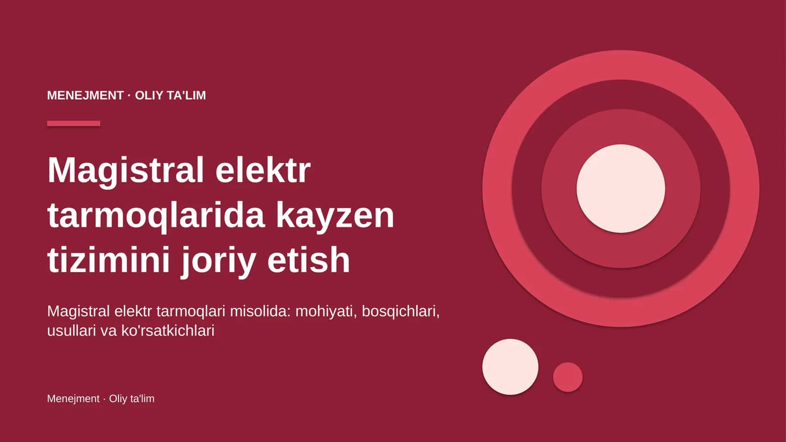 Magistral elektr tarmoqlarida kayzen tizimini joriy etish