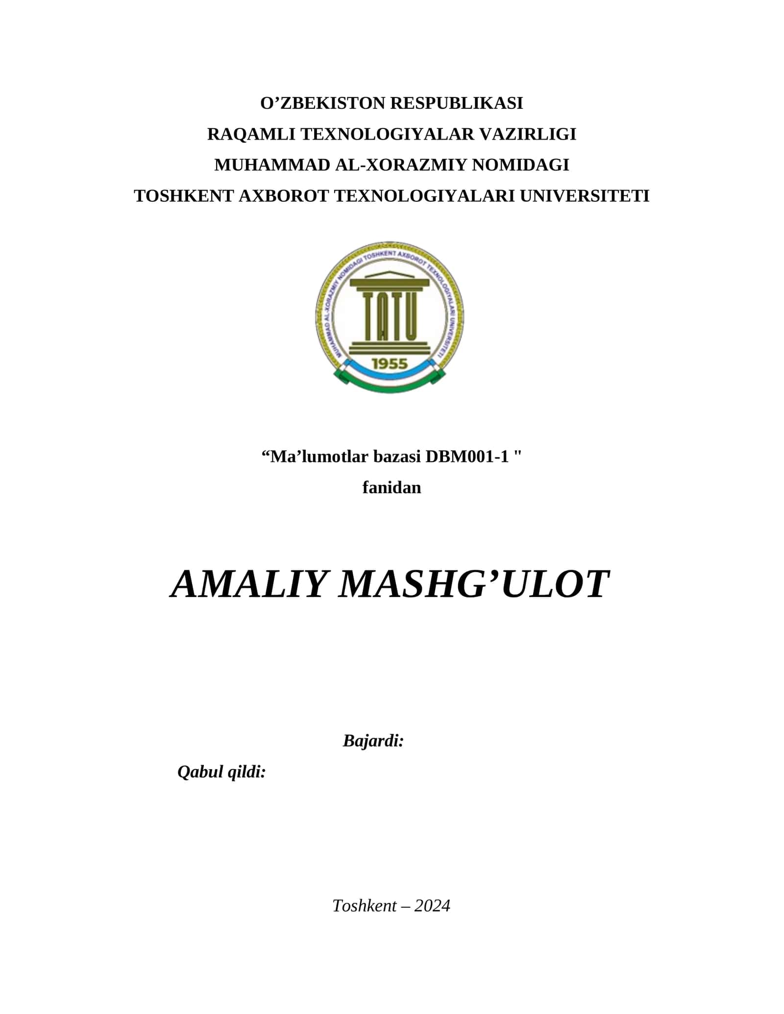 Ma’lumotlarni tanlash va ular ustida amallar. Amaliy ish