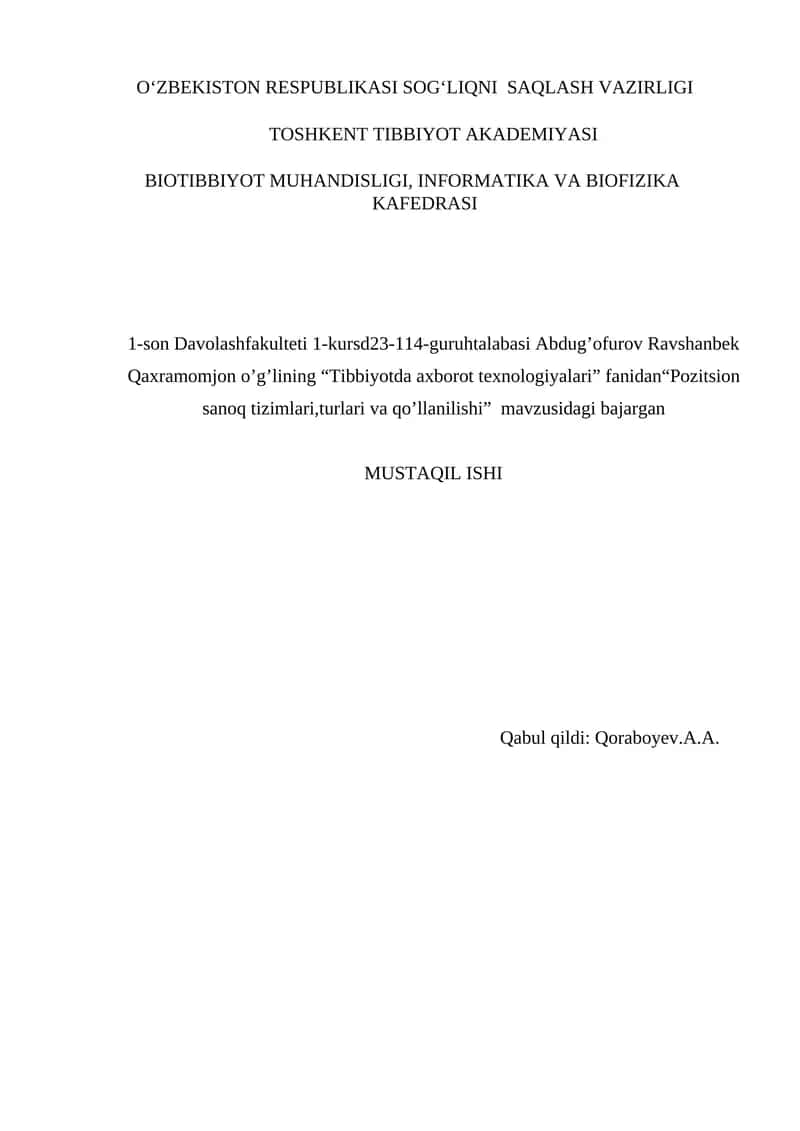 "Tibbiyotda axborot texnologiyalari"