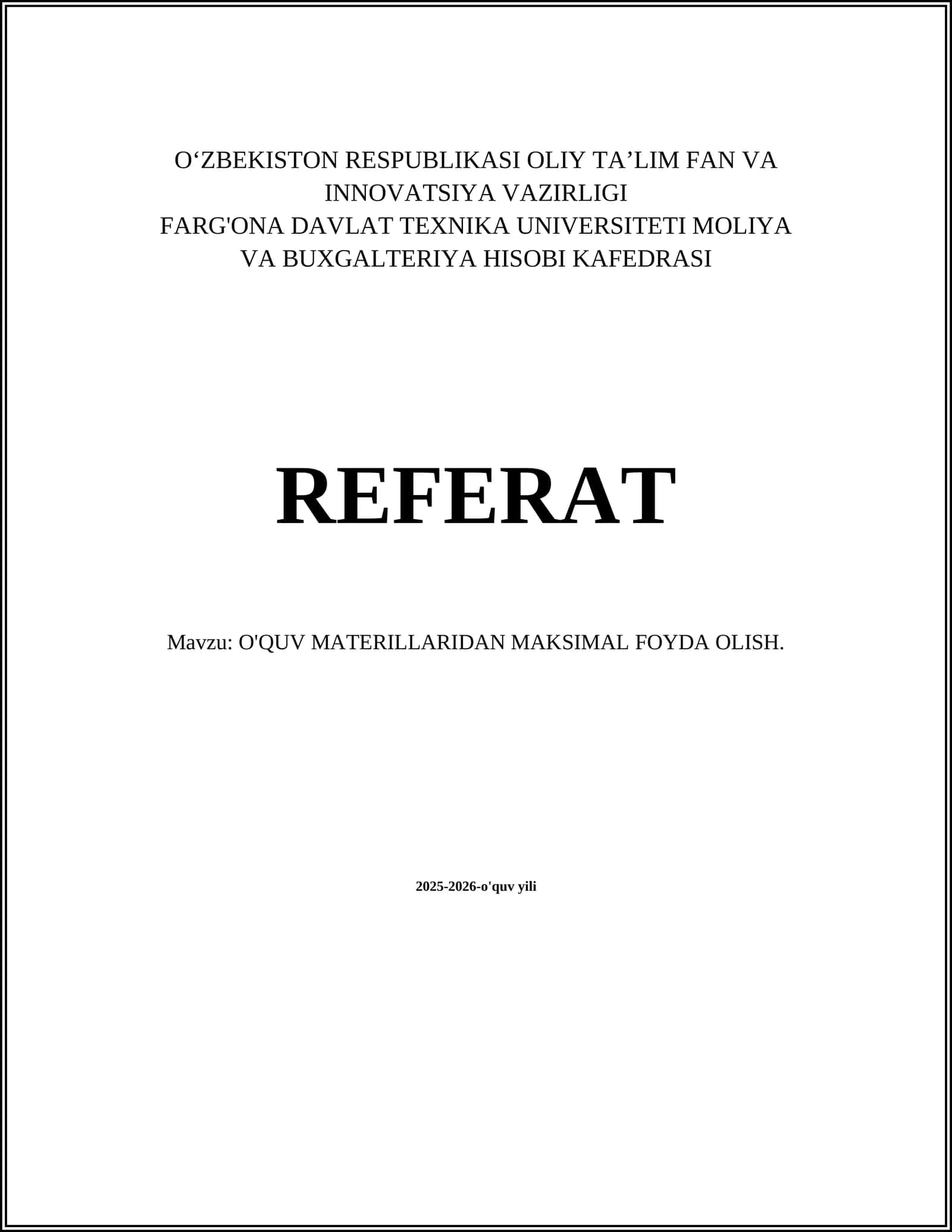 O'QUV MATERILLARIDAN MAKSIMAL FOYDA OLISH