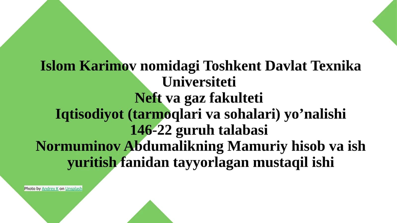 Mamuriy hisob va ish yuritish fanidan tayyorlagan mustaqil ishi