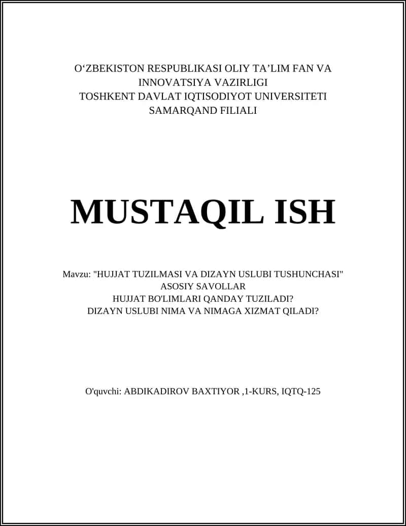 HUJJAT TUZILMASI VA DIZAYN USLUBI TUSHUNCHASI