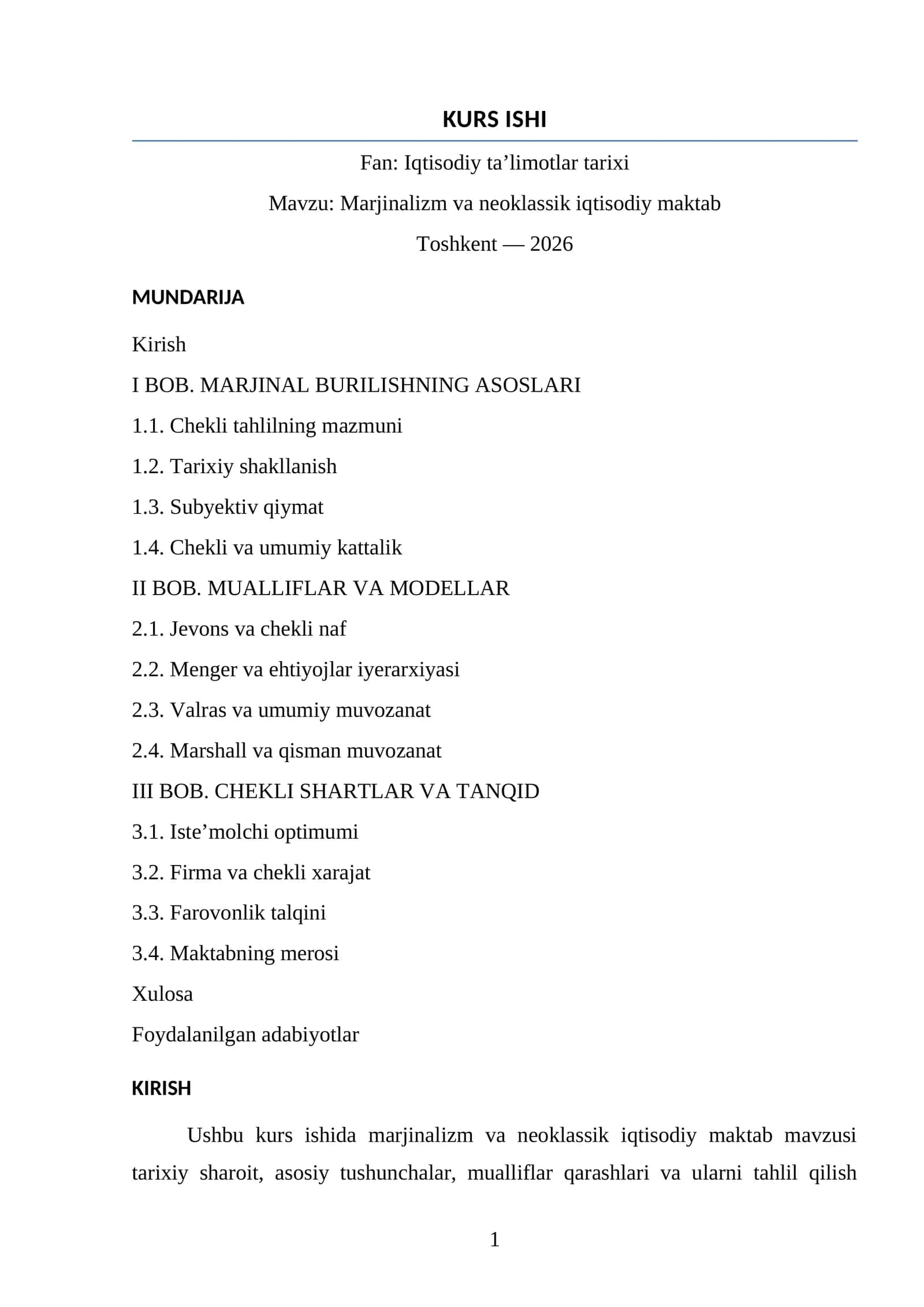 Marjinalizm va neoklassik iqtisodiy maktab