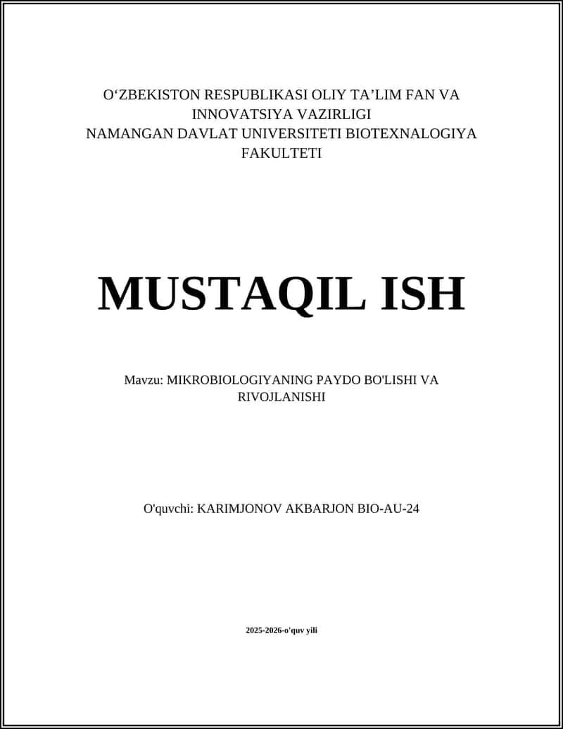 MIKROBIOLOGIYANING PAYDO BO'LISHI VA RIVOJLANISHI