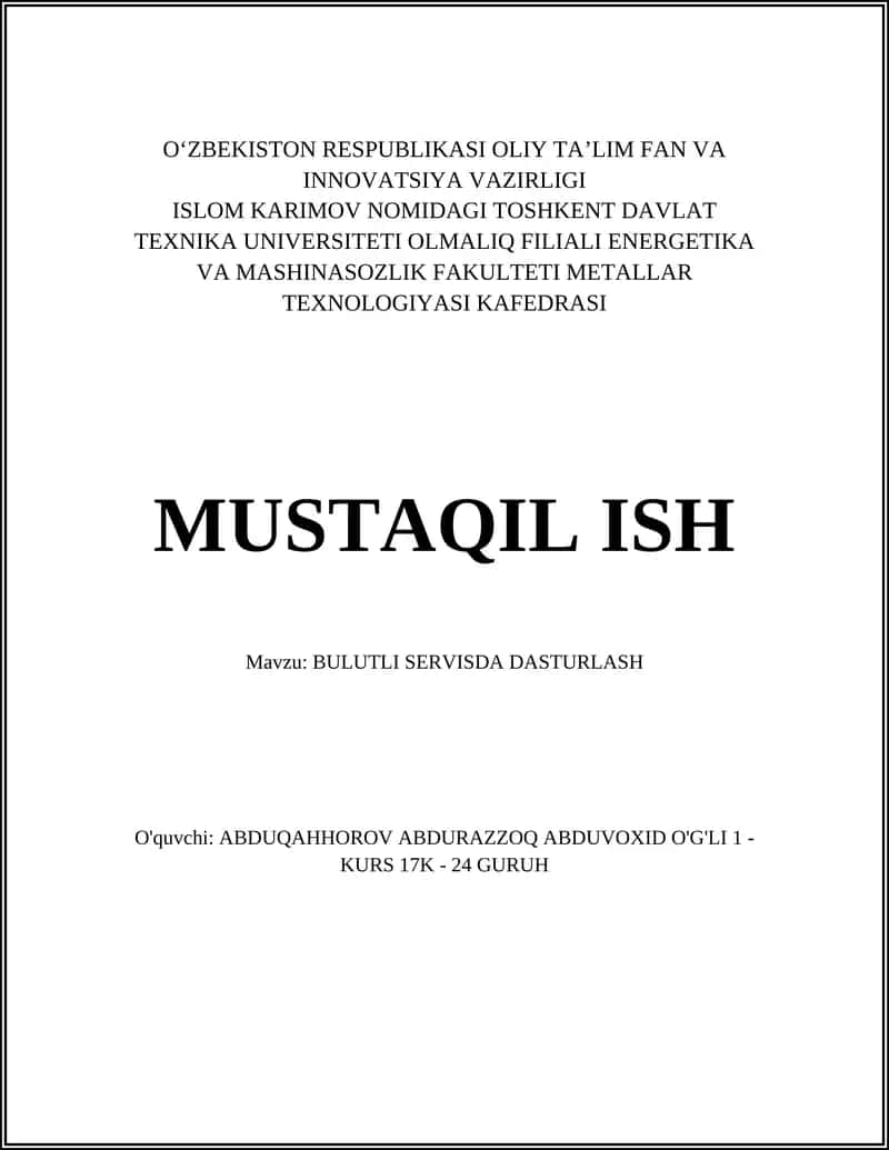 BULUTLI SERVISDA DASTURLASH