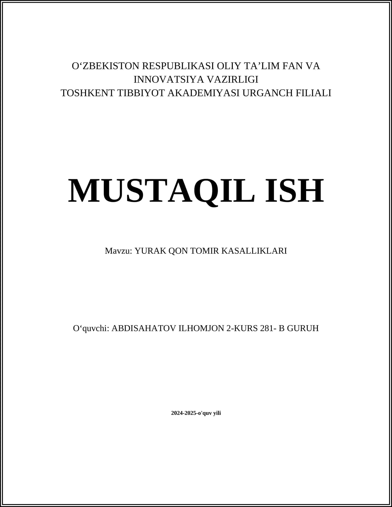 Yurak Qon Tomir Kasalliklari