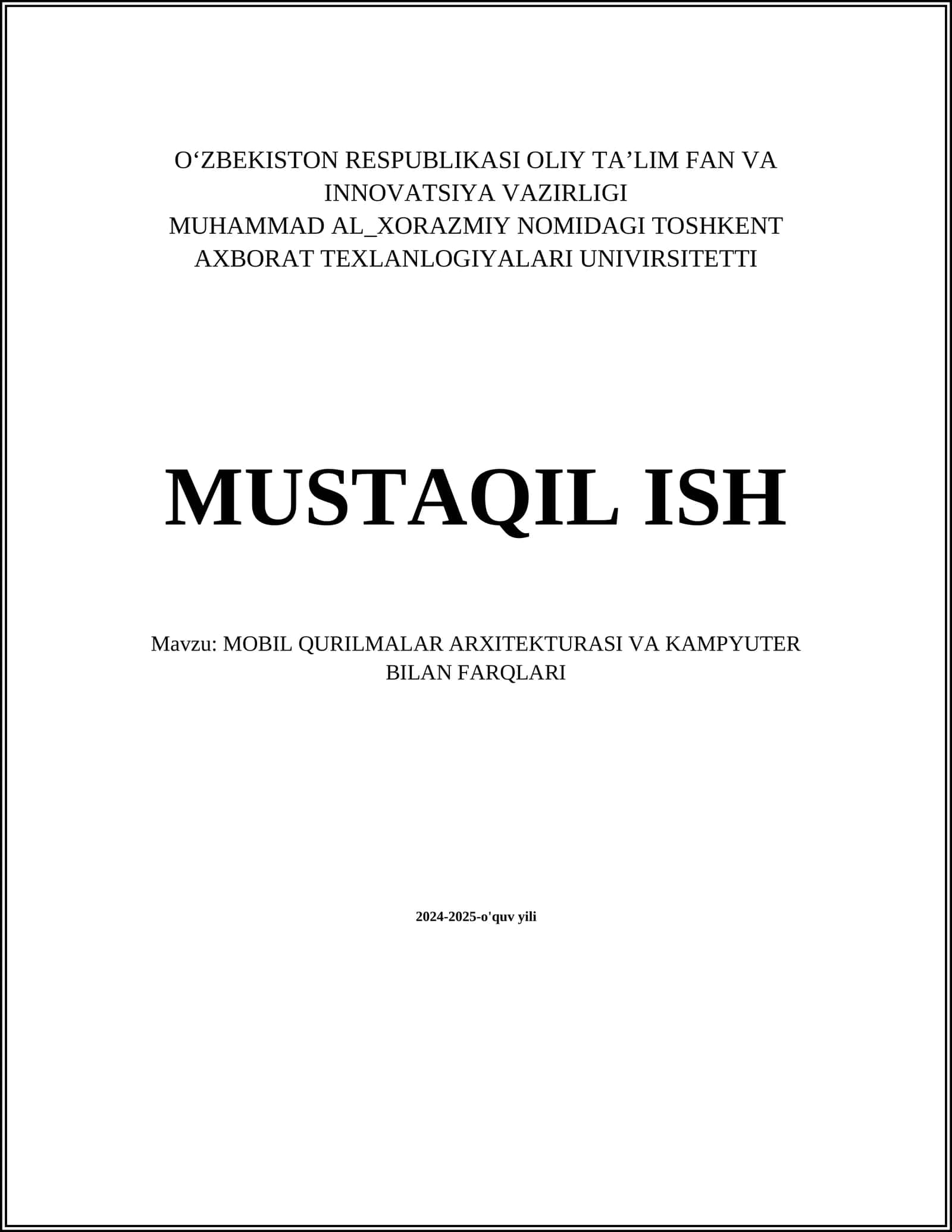MOBIL QURILMALAR ARXITEKTURASI VA KAMPYUTER BILAN FARQLARI