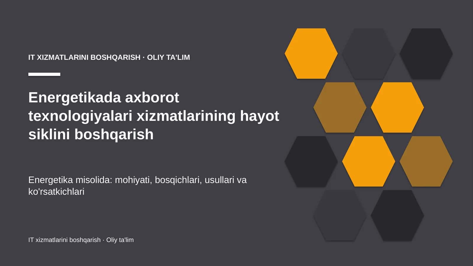 Energetikada axborot texnologiyalari xizmatlarining hayot siklini boshqarish