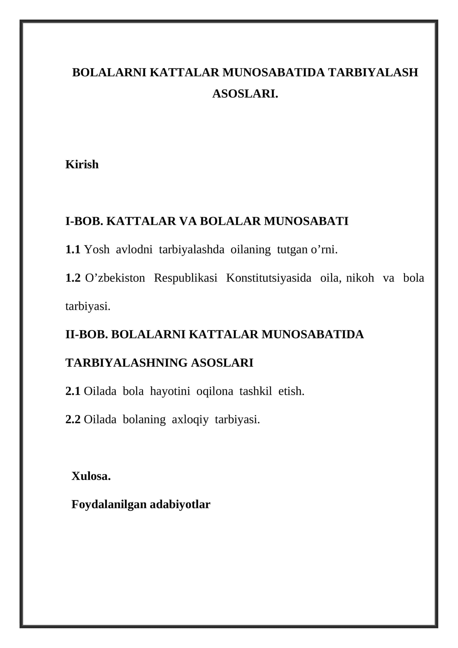 BOLALARNI KATTALAR MUNOSABATIDA TARBIYALASH ASOSLARI